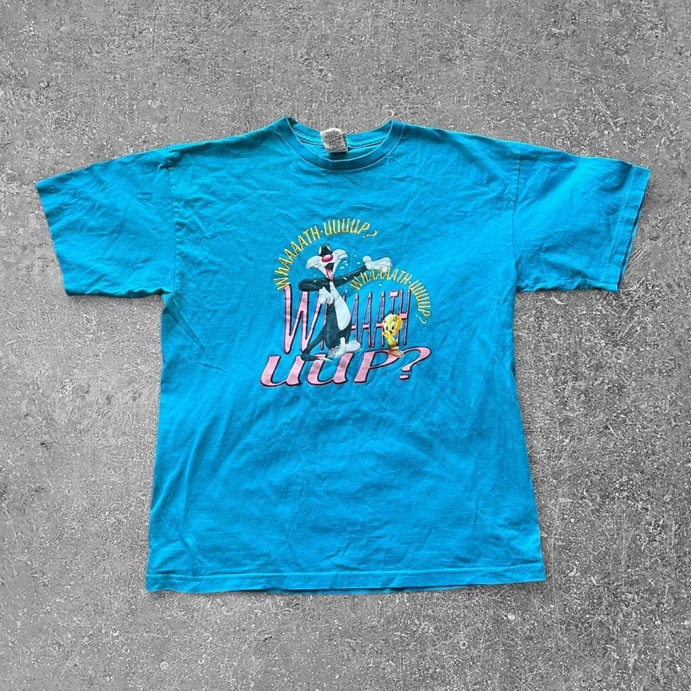 Vintage Looney Tunes Sylvester Tweety Bird T-Shirt Blue 90s Mens XL Whaaat-uuup